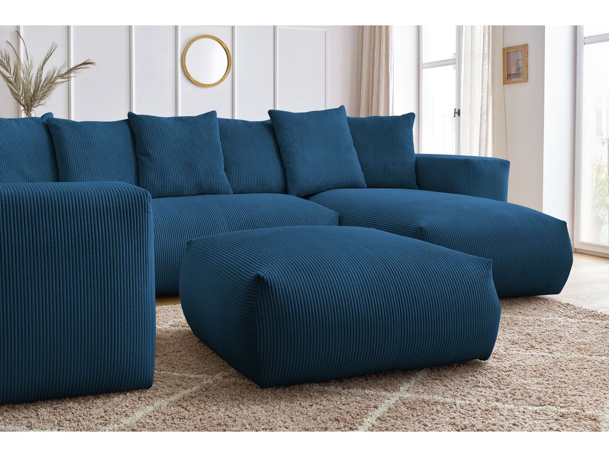 Canapé panoramique fixe modulable VOLTAIRE avec 1 méridienne, 1 angle, 2 chauffeuses et 1 pouf