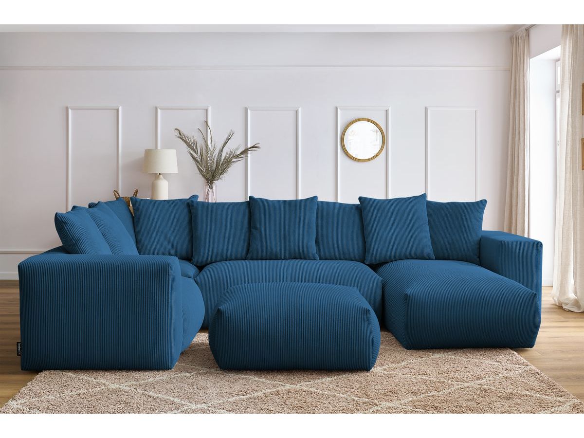 Canapé panoramique fixe modulable VOLTAIRE avec 1 méridienne, 1 angle, 2 chauffeuses et 1 pouf