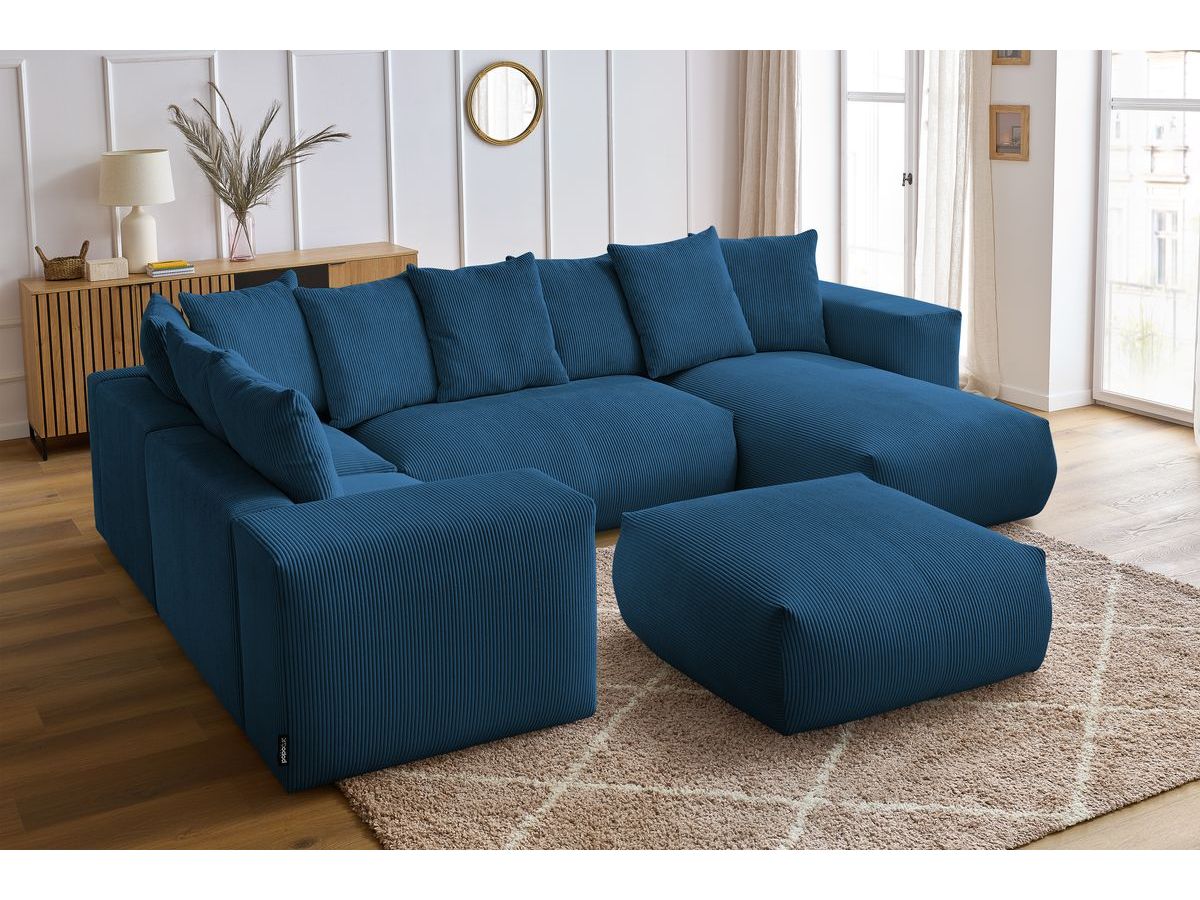 Canapé panoramique fixe modulable VOLTAIRE avec 1 méridienne, 1 angle, 2 chauffeuses et 1 pouf