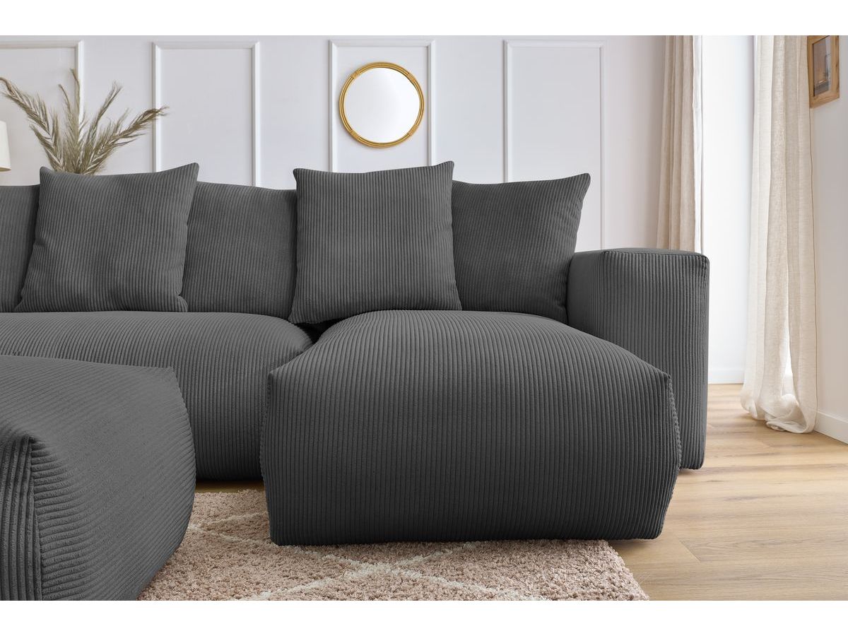 Canapé panoramique fixe modulable VOLTAIRE avec 1 méridienne, 1 angle, 2 chauffeuses et 1 pouf