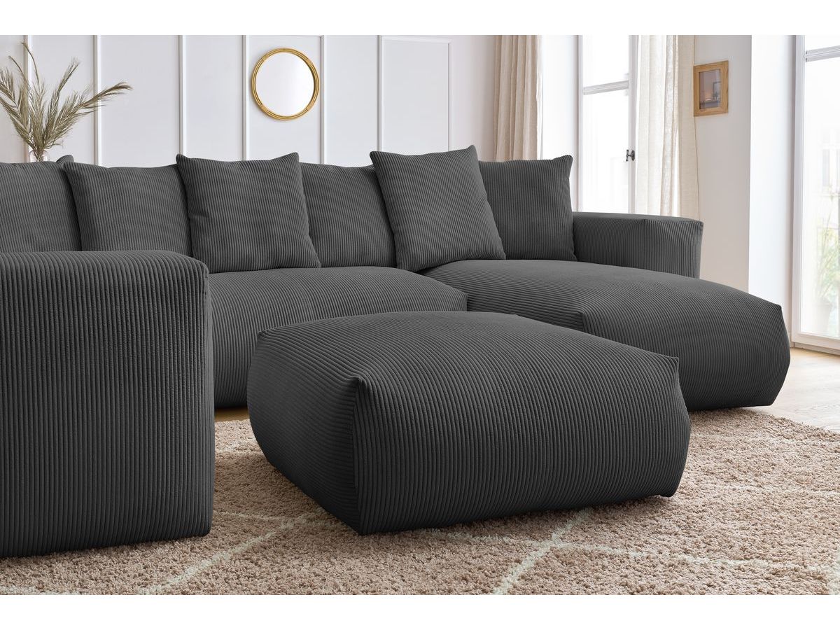 Canapé panoramique fixe modulable VOLTAIRE avec 1 méridienne, 1 angle, 2 chauffeuses et 1 pouf