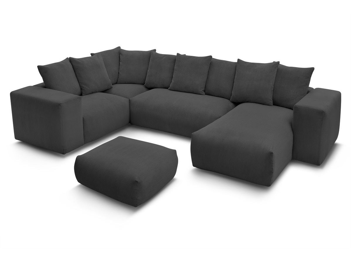 Canapé panoramique fixe modulable VOLTAIRE avec 1 méridienne, 1 angle, 2 chauffeuses et 1 pouf