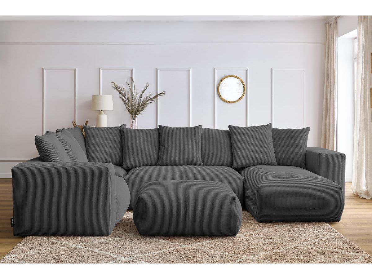 Canapé panoramique fixe modulable VOLTAIRE avec 1 méridienne, 1 angle, 2 chauffeuses et 1 pouf