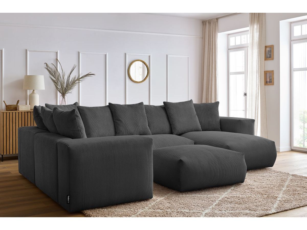 Canapé panoramique fixe modulable VOLTAIRE avec 1 méridienne, 1 angle, 2 chauffeuses et 1 pouf