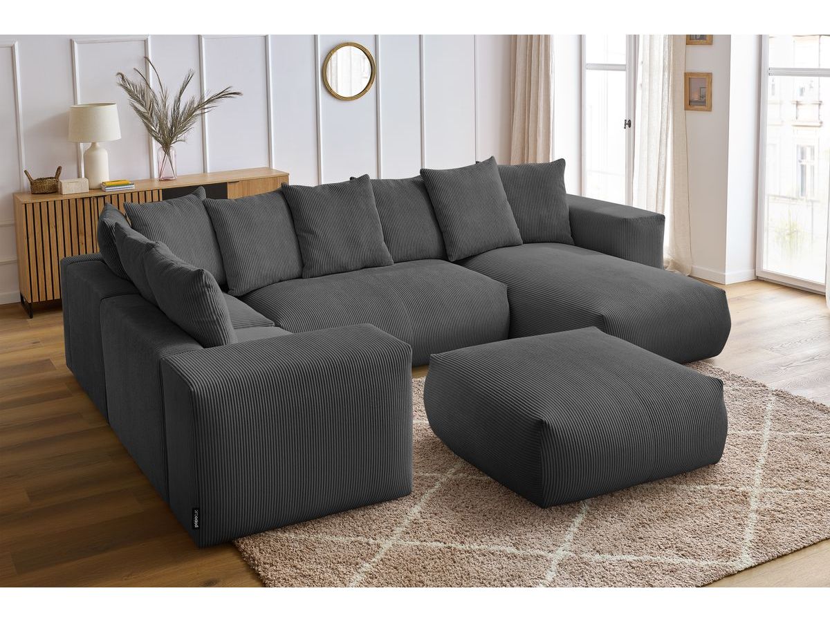 Canapé panoramique fixe modulable VOLTAIRE avec 1 méridienne, 1 angle, 2 chauffeuses et 1 pouf