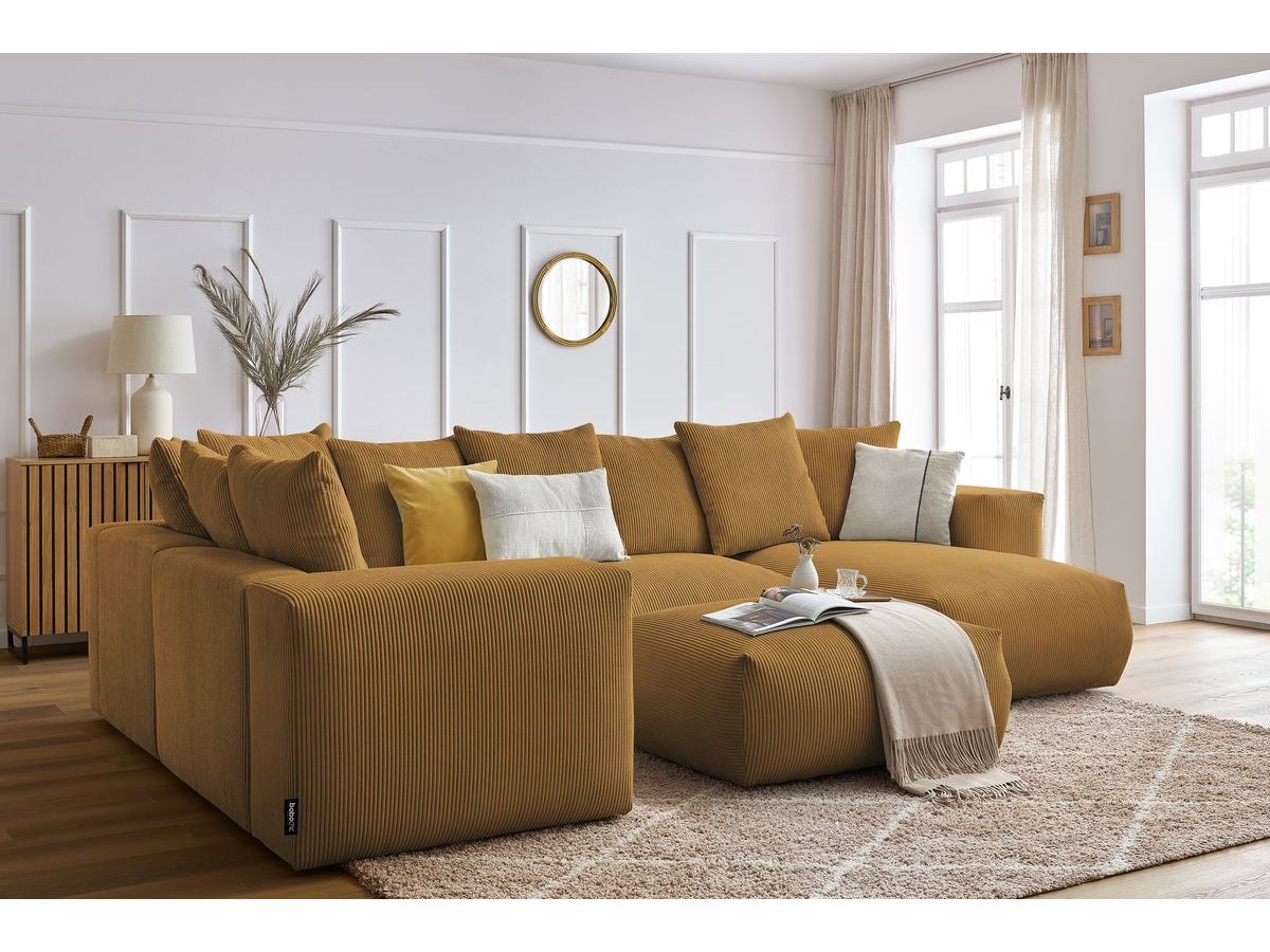 Canapé panoramique fixe modulable VOLTAIRE avec 1 méridienne, 1 angle, 2 chauffeuses et 1 pouf