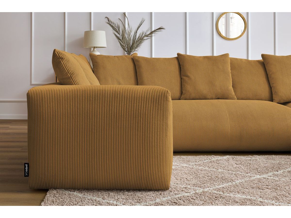 Canapé panoramique fixe modulable VOLTAIRE avec 1 méridienne, 1 angle, 2 chauffeuses et 1 pouf jaune angle droit BOBOCHIC 6 places - Vue supplémentaire 3