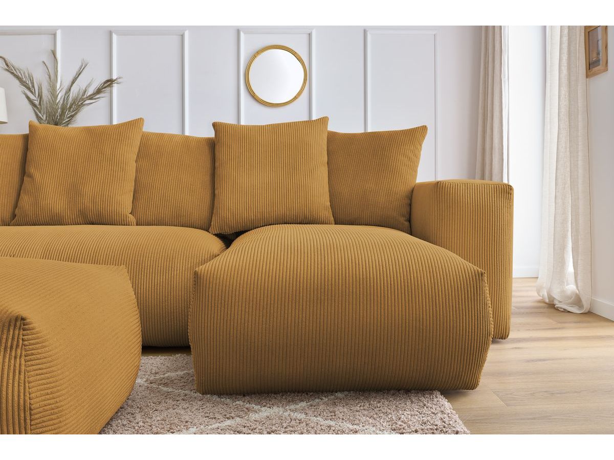 Canapé panoramique fixe modulable VOLTAIRE avec 1 méridienne, 1 angle, 2 chauffeuses et 1 pouf