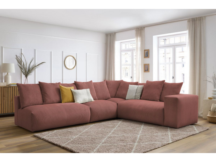 Canapé d'angle fixe modulable ultra moelleux VOLTAIRE avec 1 chauffeuse 2 places, 1 angle et 2 chauffeuses 1 place