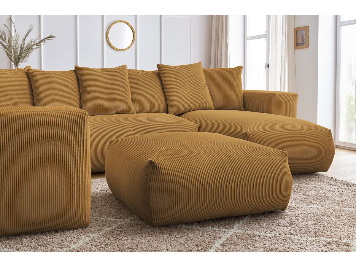 Canapé panoramique fixe modulable VOLTAIRE avec 1 méridienne, 1 angle, 2 chauffeuses et 1 pouf