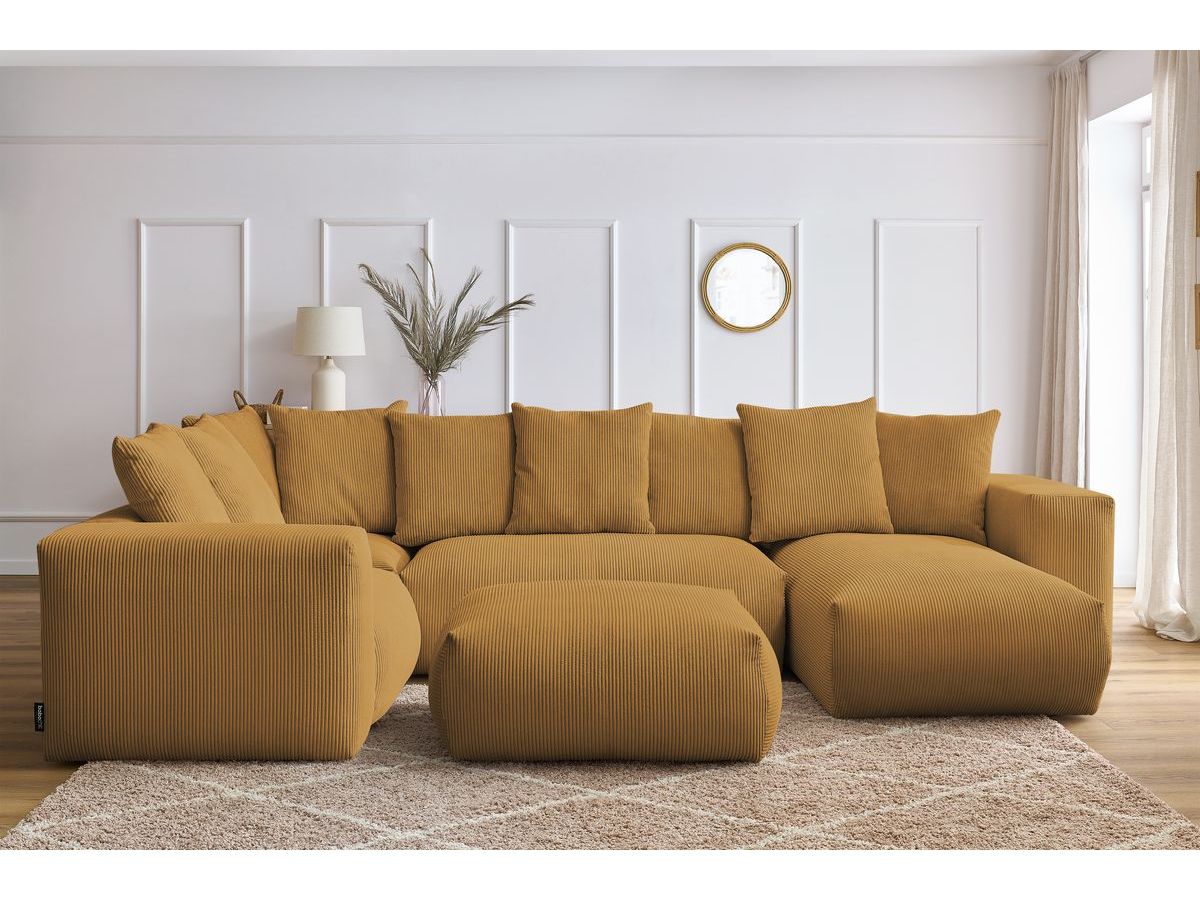 Canapé panoramique fixe modulable VOLTAIRE avec 1 méridienne, 1 angle, 2 chauffeuses et 1 pouf