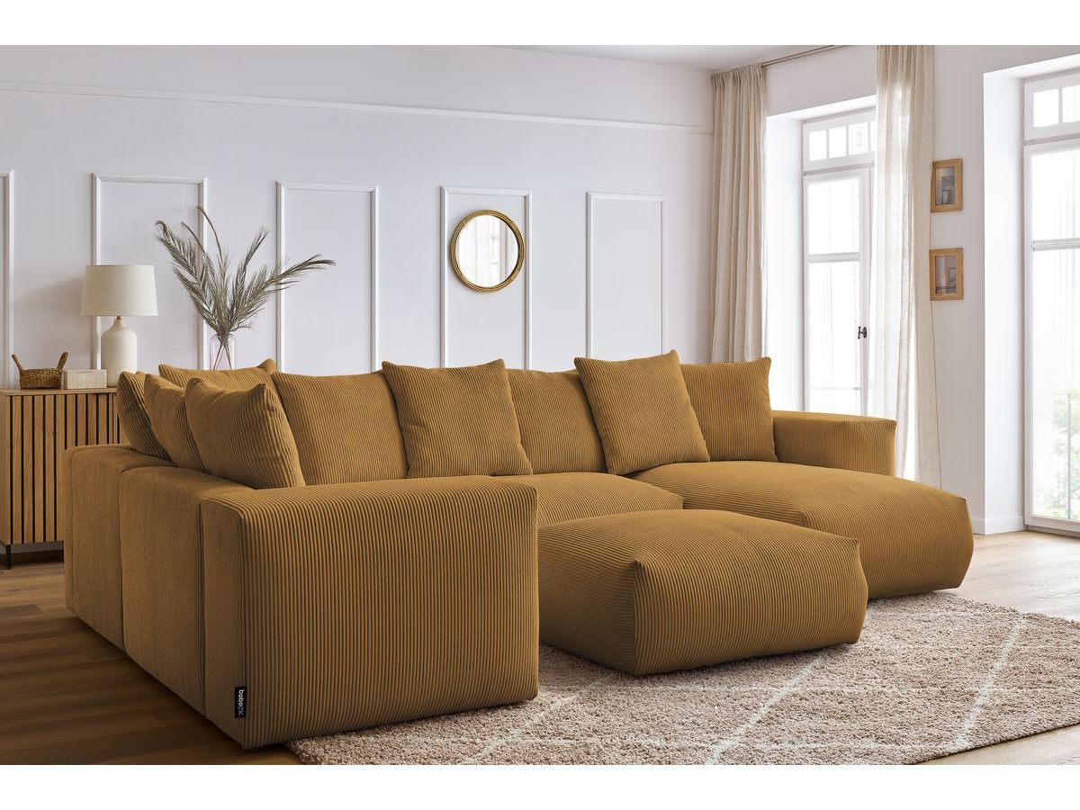 Canapé panoramique fixe modulable VOLTAIRE avec 1 méridienne, 1 angle, 2 chauffeuses et 1 pouf