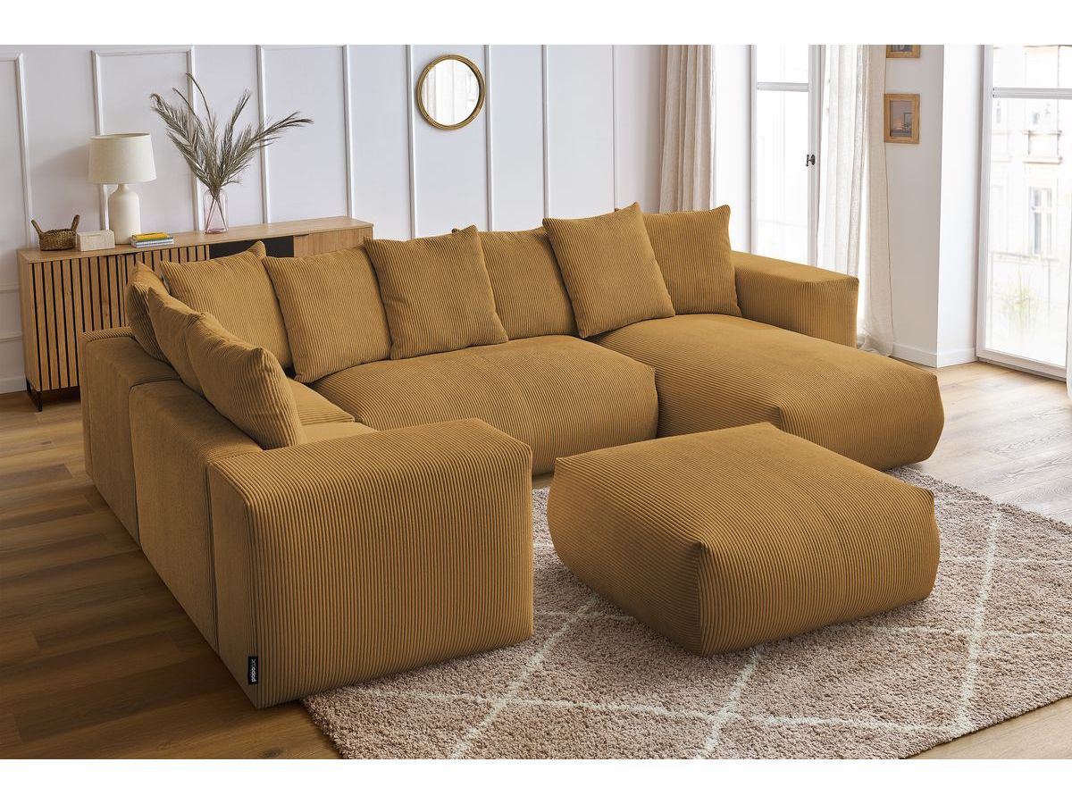 Canapé panoramique fixe modulable VOLTAIRE avec 1 méridienne, 1 angle, 2 chauffeuses et 1 pouf