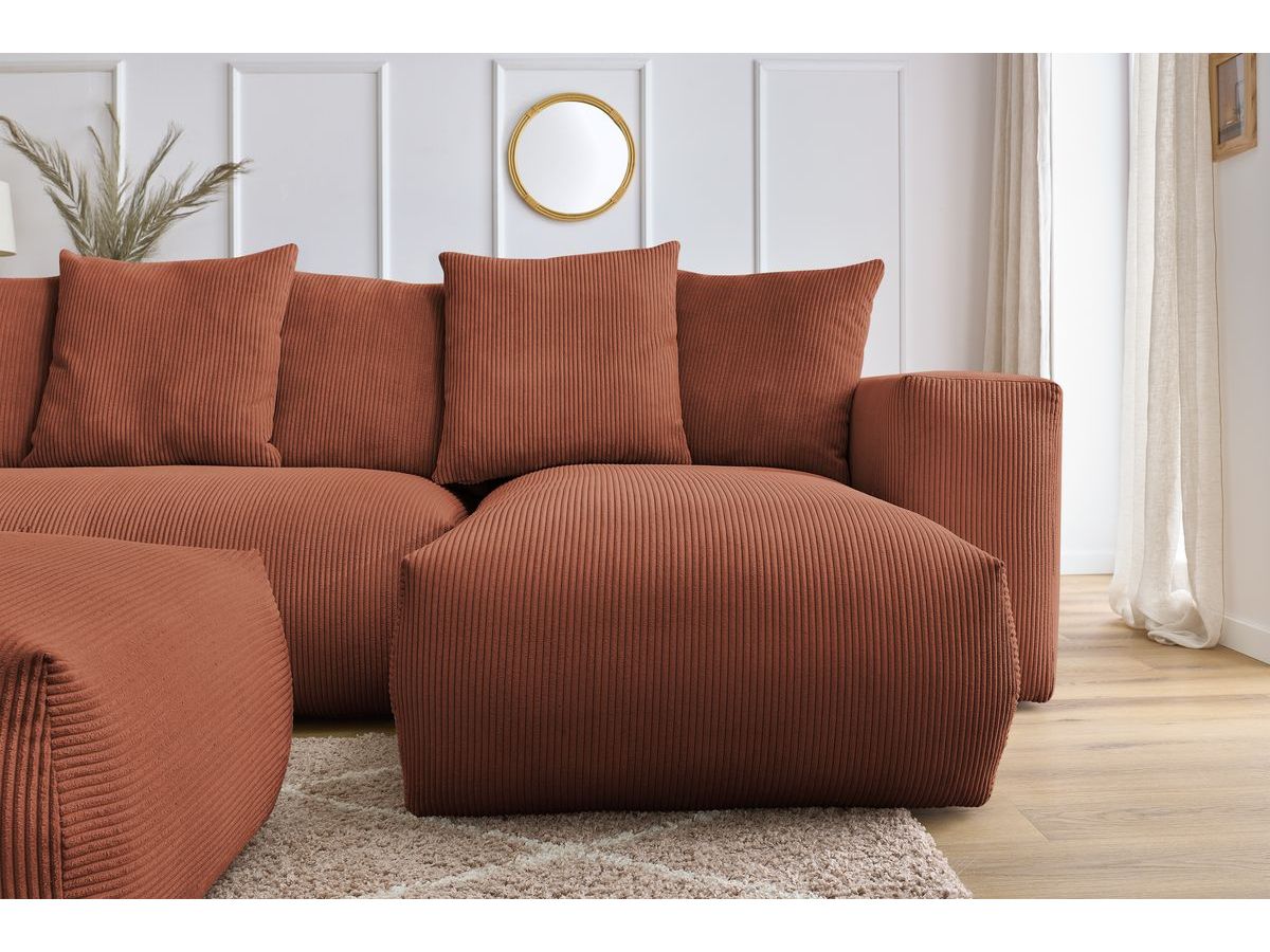 Canapé panoramique fixe modulable VOLTAIRE avec 1 méridienne, 1 angle, 2 chauffeuses et 1 pouf