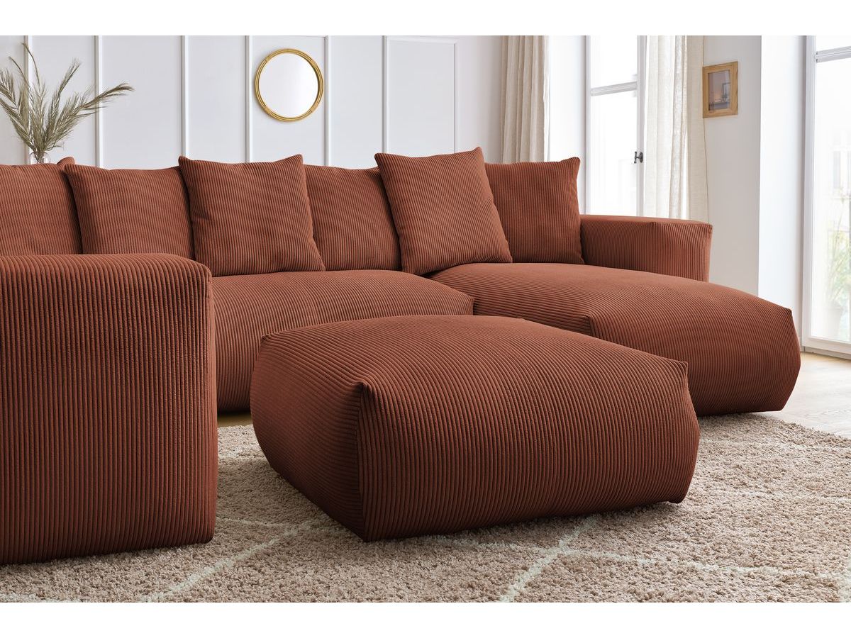 Canapé panoramique fixe modulable VOLTAIRE avec 1 méridienne, 1 angle, 2 chauffeuses et 1 pouf