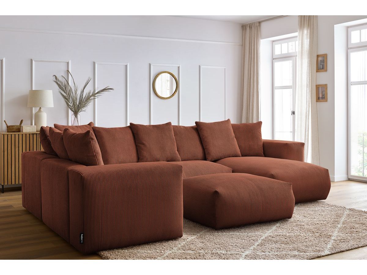 Canapé panoramique fixe modulable VOLTAIRE avec 1 méridienne, 1 angle, 2 chauffeuses et 1 pouf