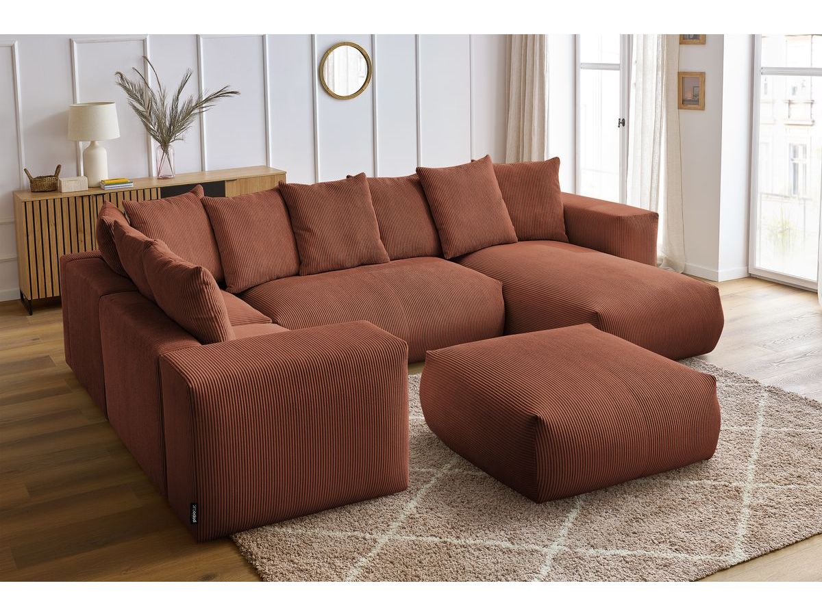 Canapé panoramique fixe modulable VOLTAIRE avec 1 méridienne, 1 angle, 2 chauffeuses et 1 pouf