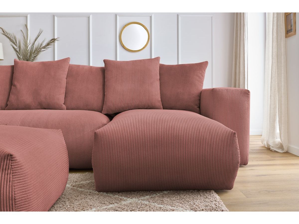 Canapé panoramique fixe modulable VOLTAIRE avec 1 méridienne, 1 angle, 2 chauffeuses et 1 pouf