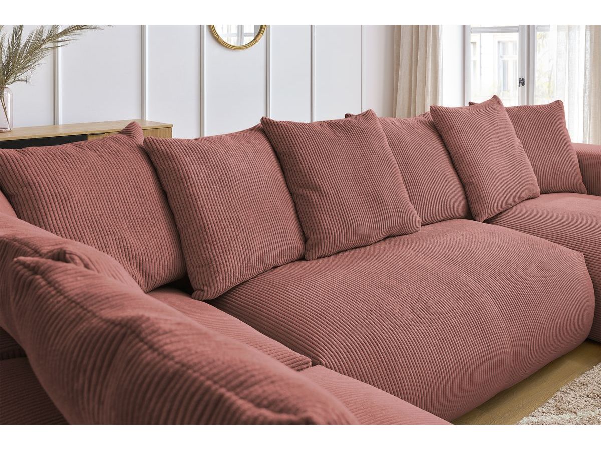 Canapé panoramique fixe modulable VOLTAIRE avec 1 méridienne, 1 angle, 2 chauffeuses et 1 pouf