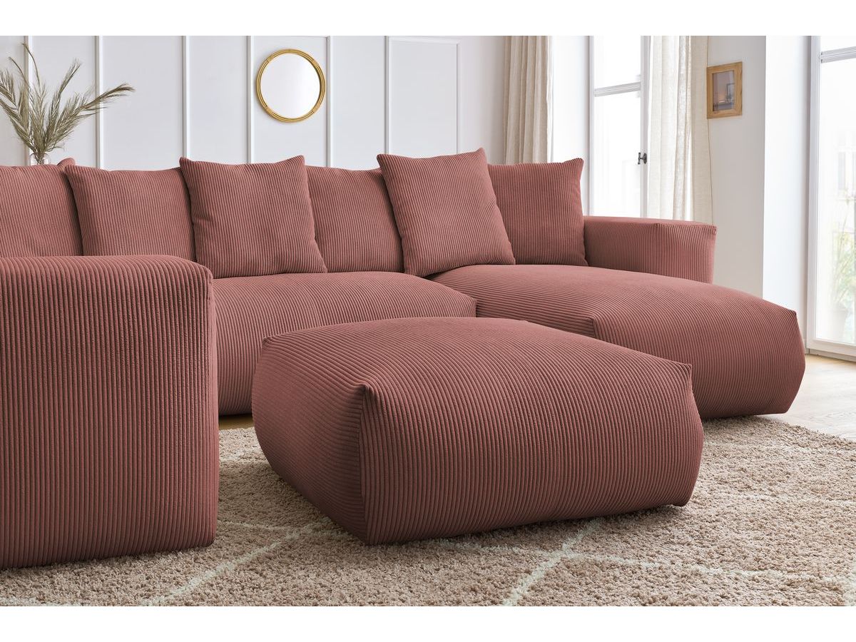 Canapé panoramique fixe modulable VOLTAIRE avec 1 méridienne, 1 angle, 2 chauffeuses et 1 pouf