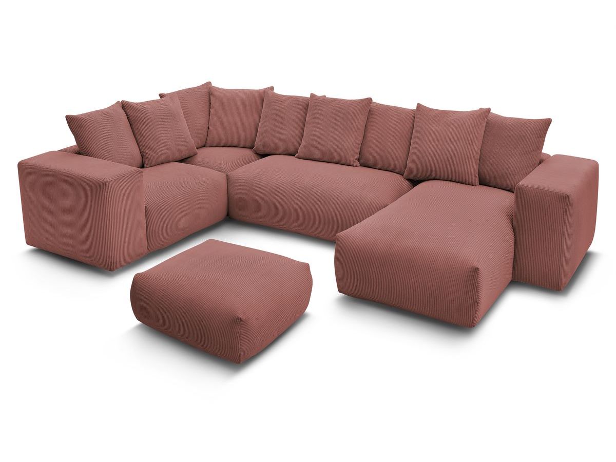 Canapé panoramique fixe modulable VOLTAIRE avec 1 méridienne, 1 angle, 2 chauffeuses et 1 pouf