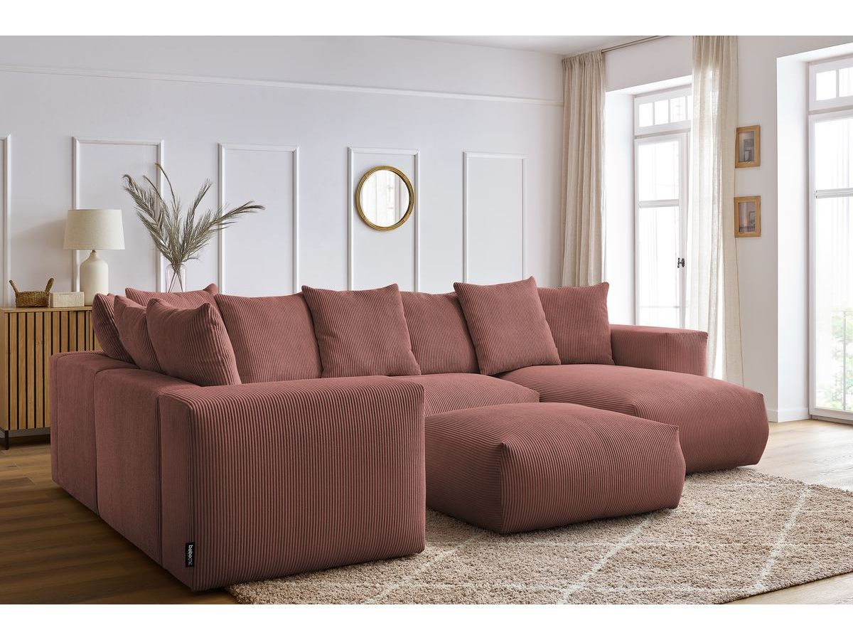Canapé panoramique fixe modulable VOLTAIRE avec 1 méridienne, 1 angle, 2 chauffeuses et 1 pouf