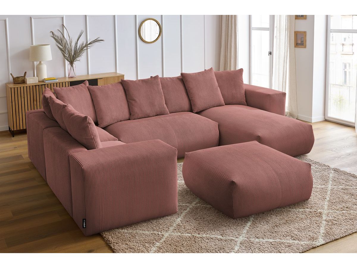 Canapé panoramique fixe modulable VOLTAIRE avec 1 méridienne, 1 angle, 2 chauffeuses et 1 pouf