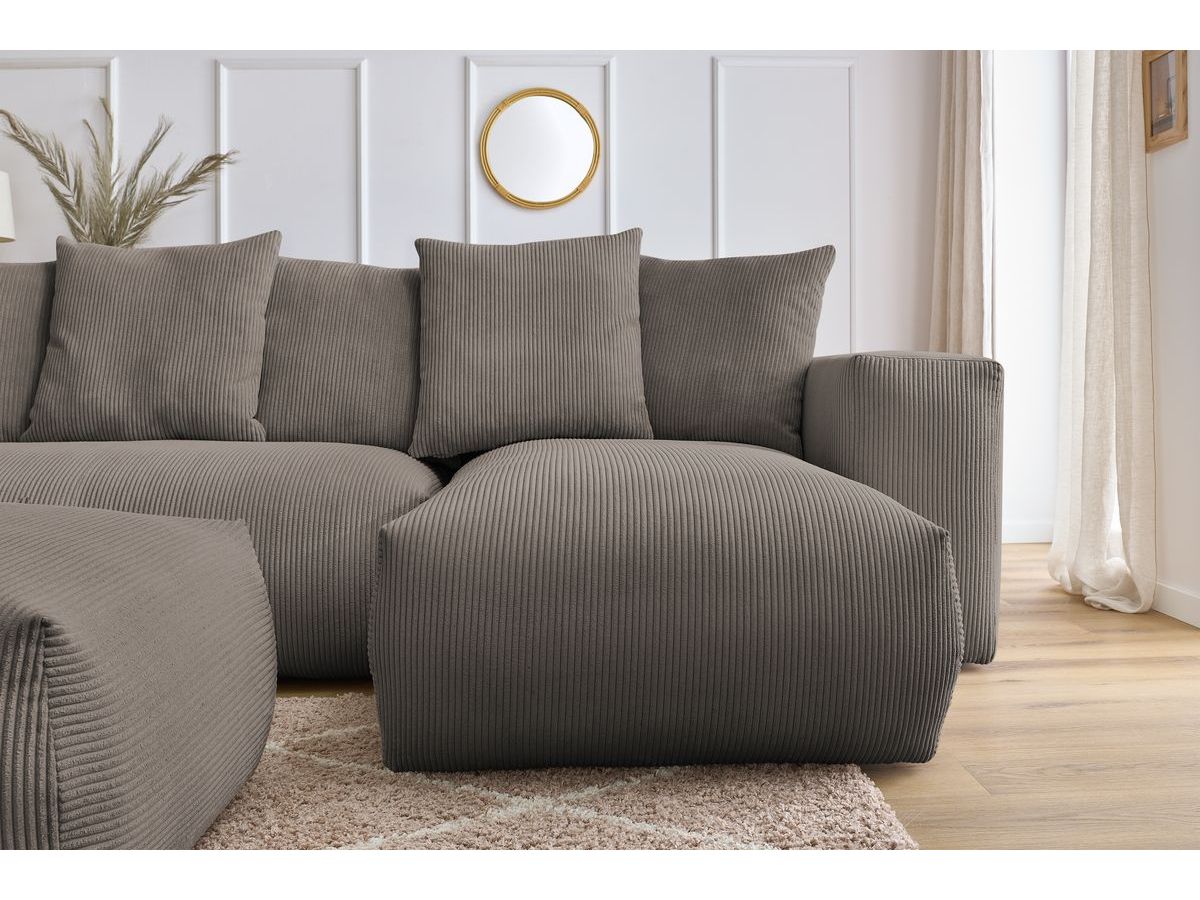 Canapé panoramique fixe modulable VOLTAIRE avec 1 méridienne, 1 angle, 2 chauffeuses et 1 pouf