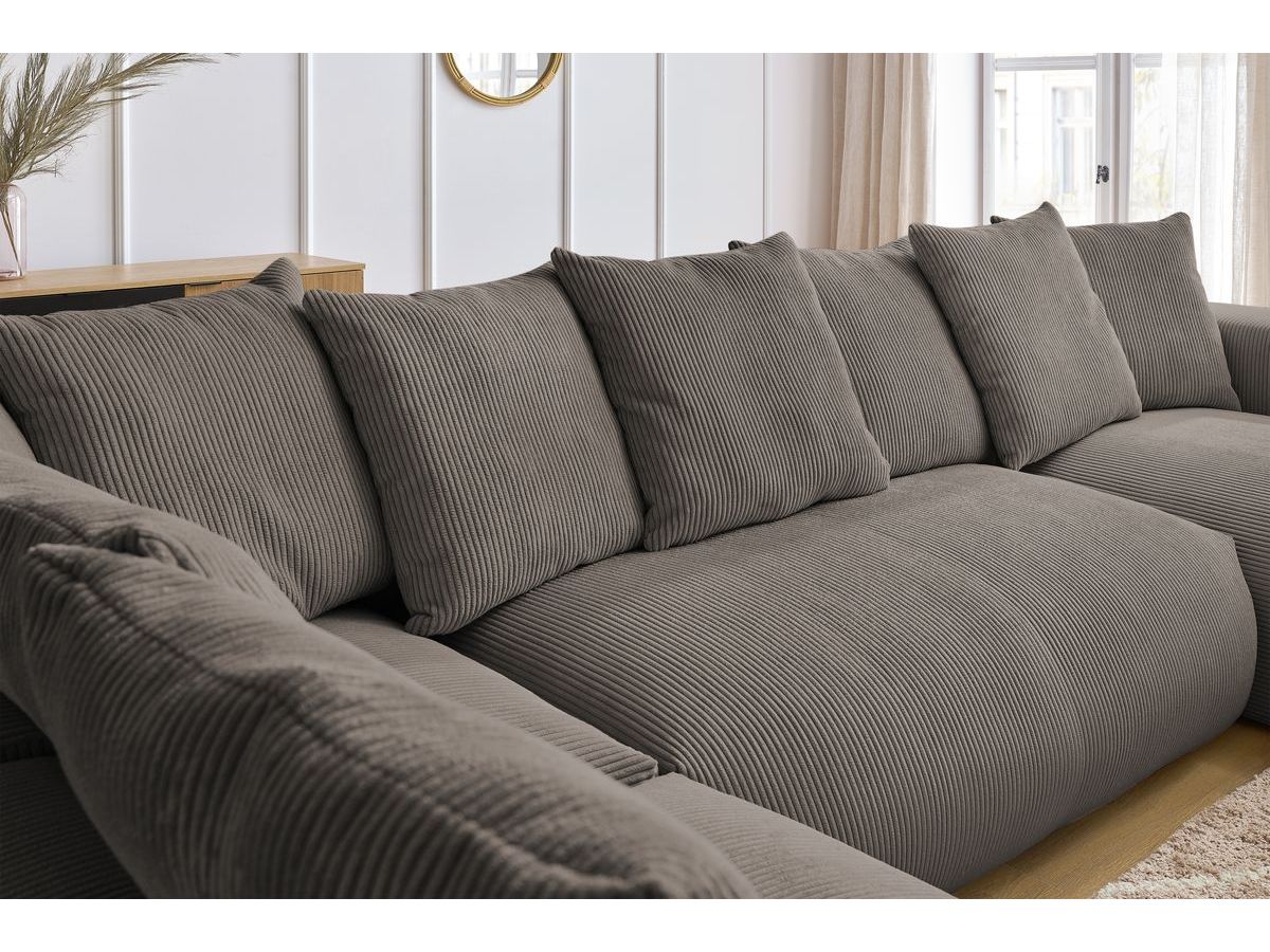 Canapé panoramique fixe modulable VOLTAIRE avec 1 méridienne, 1 angle, 2 chauffeuses et 1 pouf