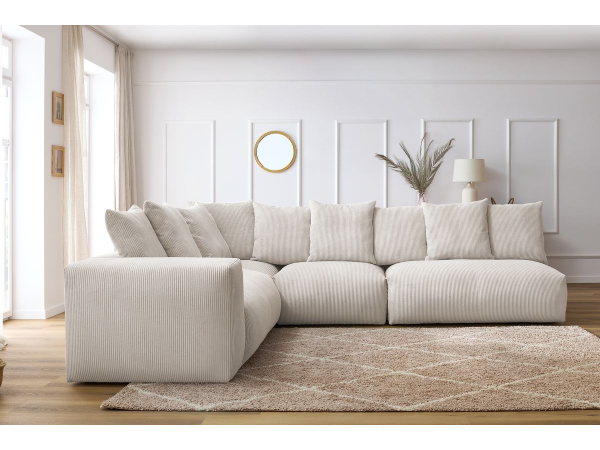 Canapé d'angle fixe modulable VOLTAIRE avec 2 chauffeuses 2 places, 1 angle et 1 chauffeuse 1 place beige angle gauche BOBOCHIC 6 places - Vue supplémentaire 3