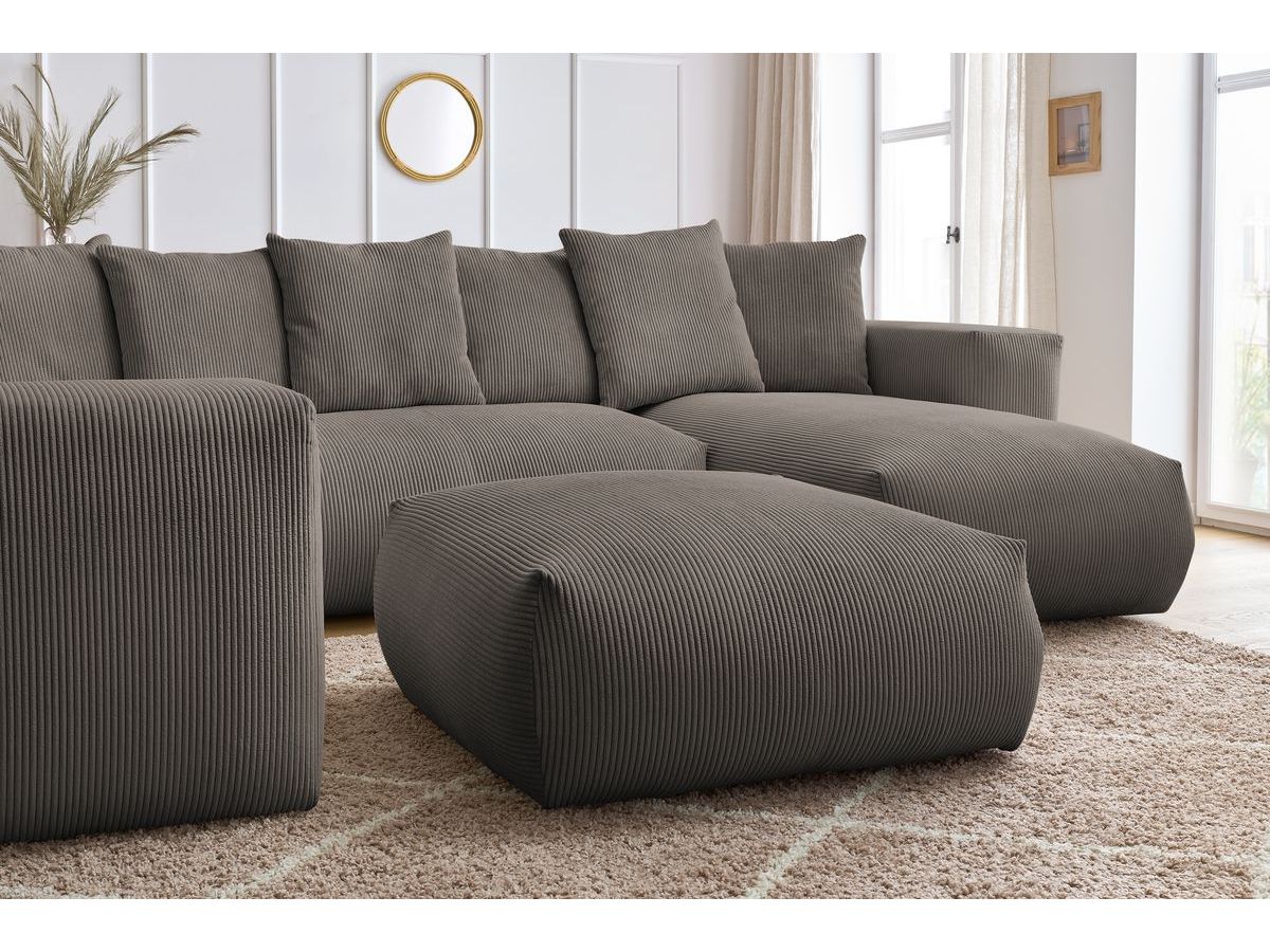 Canapé panoramique fixe modulable VOLTAIRE avec 1 méridienne, 1 angle, 2 chauffeuses et 1 pouf