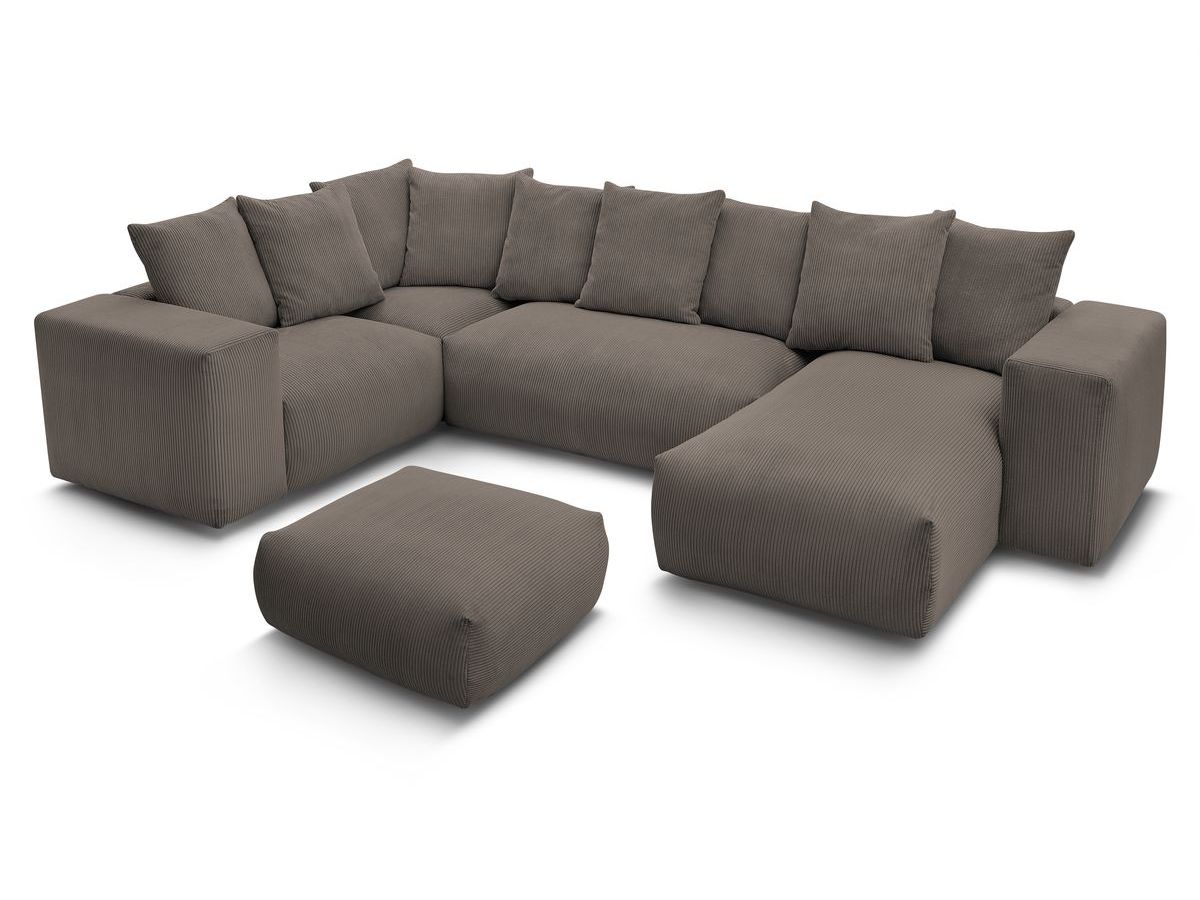 Canapé panoramique fixe modulable VOLTAIRE avec 1 méridienne, 1 angle, 2 chauffeuses et 1 pouf