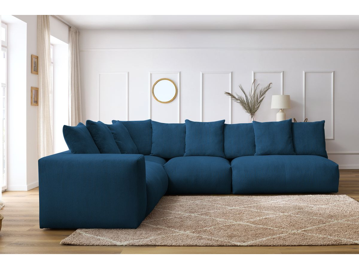 Canapé d'angle fixe modulable VOLTAIRE avec 2 chauffeuses 2 places, 1 angle et 1 chauffeuse 1 place bleu foncé angle gauche BOBOCHIC 6 places - Vue supplémentaire 3