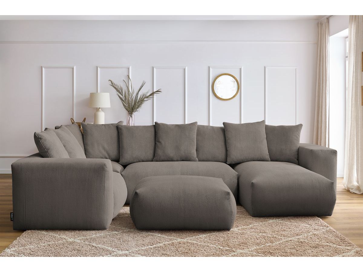 Canapé panoramique fixe modulable VOLTAIRE avec 1 méridienne, 1 angle, 2 chauffeuses et 1 pouf
