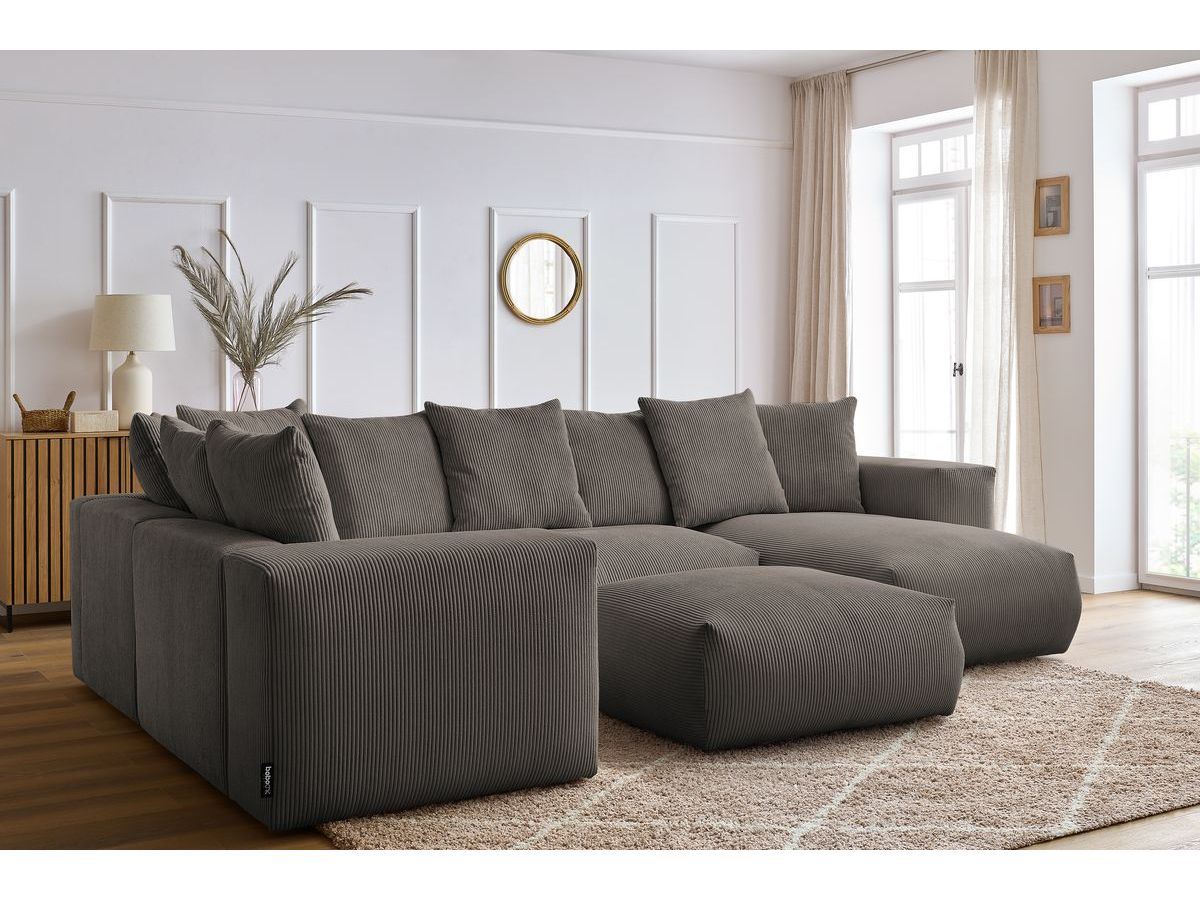 Canapé panoramique fixe modulable VOLTAIRE avec 1 méridienne, 1 angle, 2 chauffeuses et 1 pouf