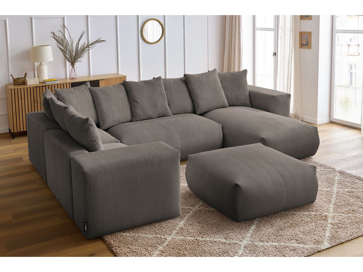 Canapé panoramique fixe modulable VOLTAIRE avec 1 méridienne, 1 angle, 2 chauffeuses et 1 pouf