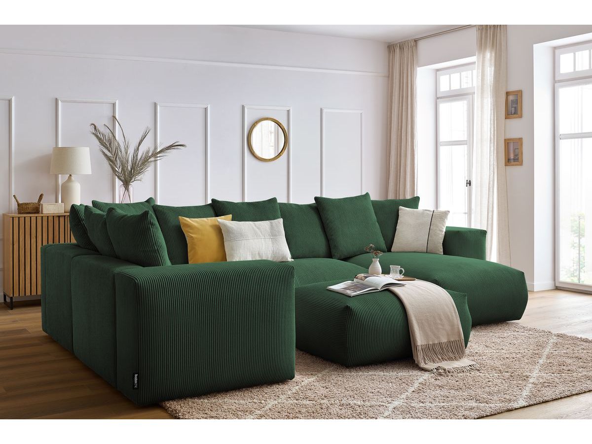 Canapé panoramique fixe modulable VOLTAIRE avec 1 méridienne, 1 angle, 2 chauffeuses et 1 pouf