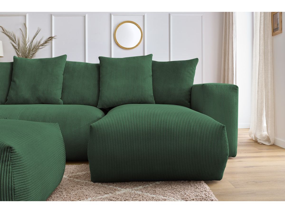 Canapé panoramique fixe modulable VOLTAIRE avec 1 méridienne, 1 angle, 2 chauffeuses et 1 pouf