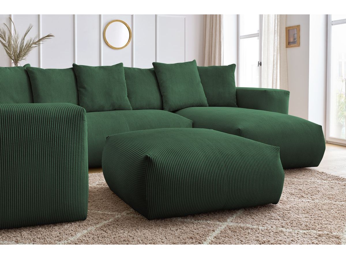 Canapé panoramique fixe modulable VOLTAIRE avec 1 méridienne, 1 angle, 2 chauffeuses et 1 pouf