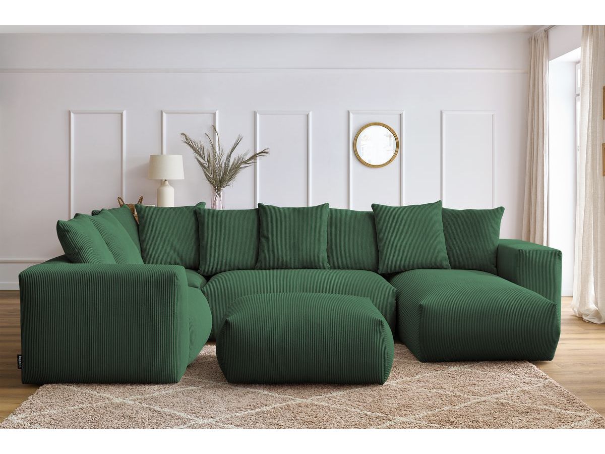 Canapé panoramique fixe modulable VOLTAIRE avec 1 méridienne, 1 angle, 2 chauffeuses et 1 pouf