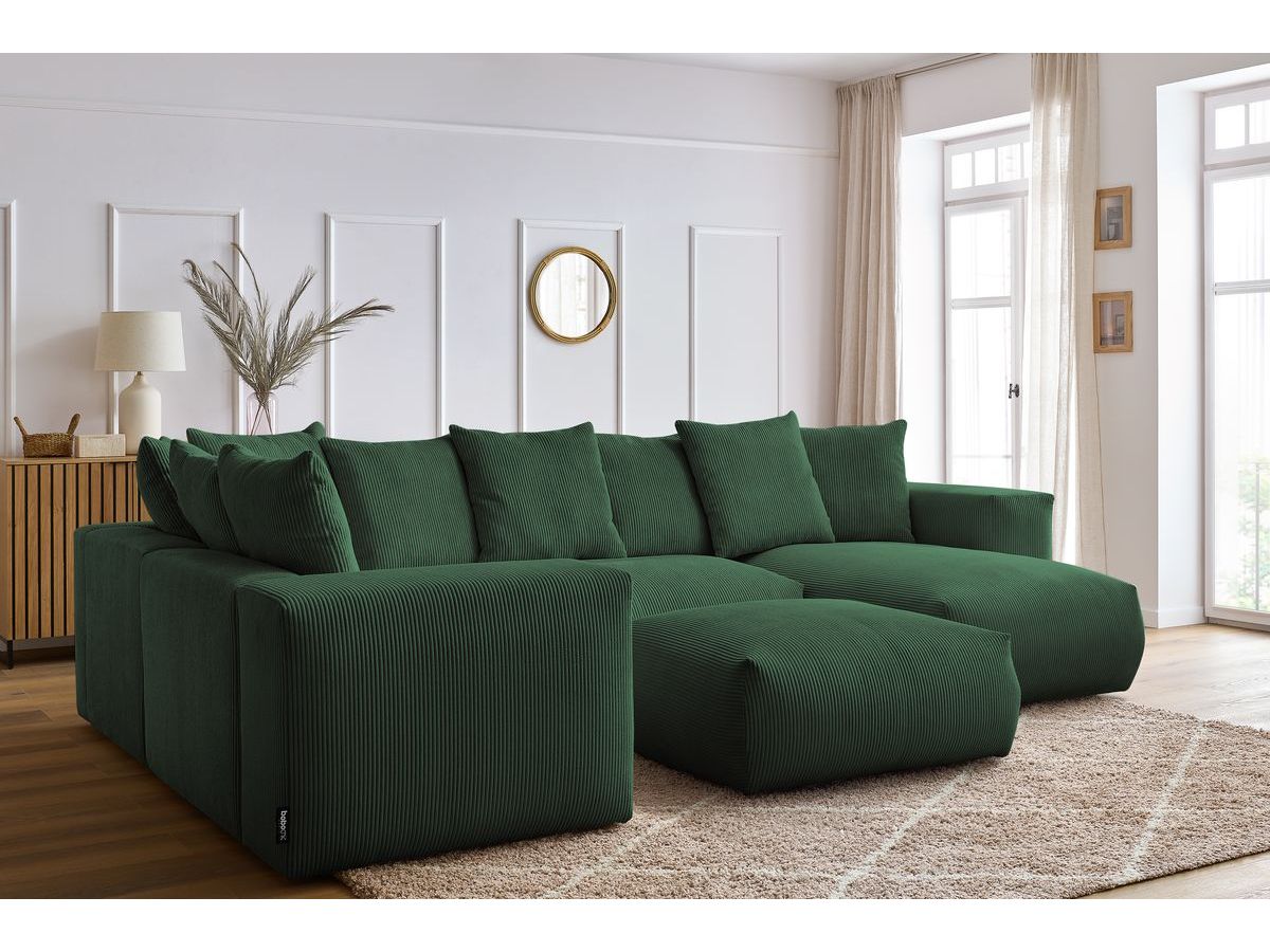 Canapé panoramique fixe modulable VOLTAIRE avec 1 méridienne, 1 angle, 2 chauffeuses et 1 pouf
