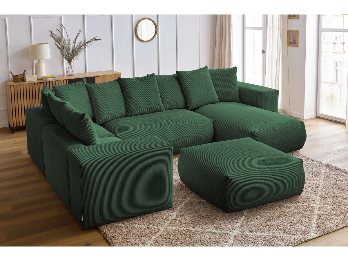 Canapé panoramique fixe modulable VOLTAIRE avec 1 méridienne, 1 angle, 2 chauffeuses et 1 pouf