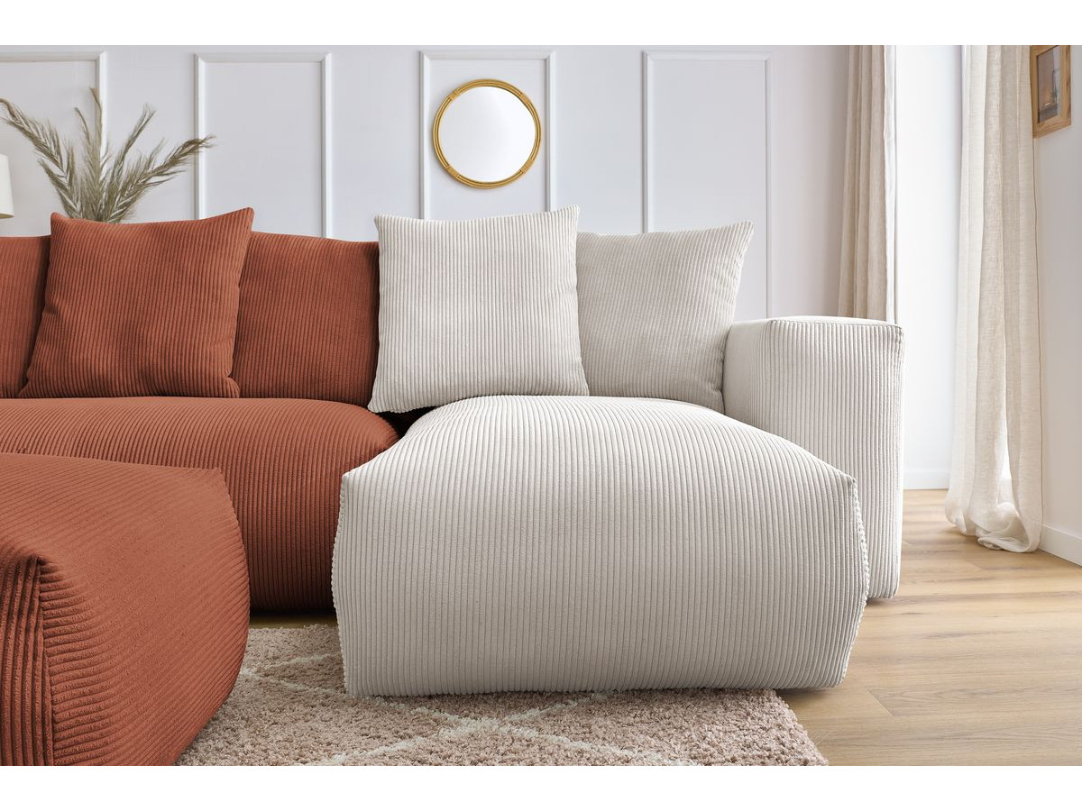 Canapé panoramique fixe modulable VOLTAIRE avec 1 méridienne, 1 angle, 2 chauffeuses et 1 pouf