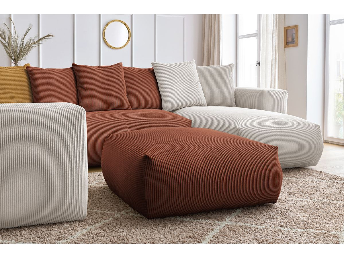 Canapé panoramique fixe modulable VOLTAIRE avec 1 méridienne, 1 angle, 2 chauffeuses et 1 pouf