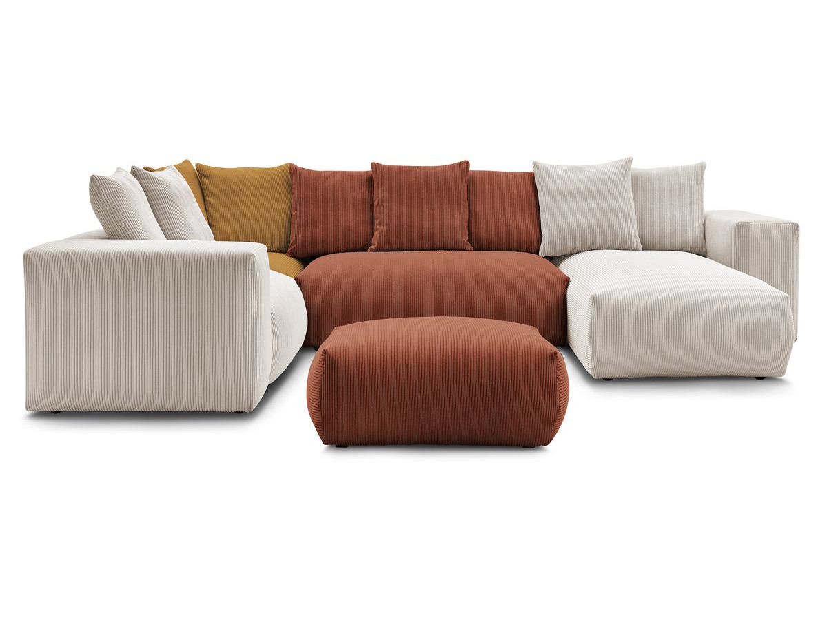 Canapé panoramique fixe modulable VOLTAIRE avec 1 méridienne, 1 angle, 2 chauffeuses et 1 pouf