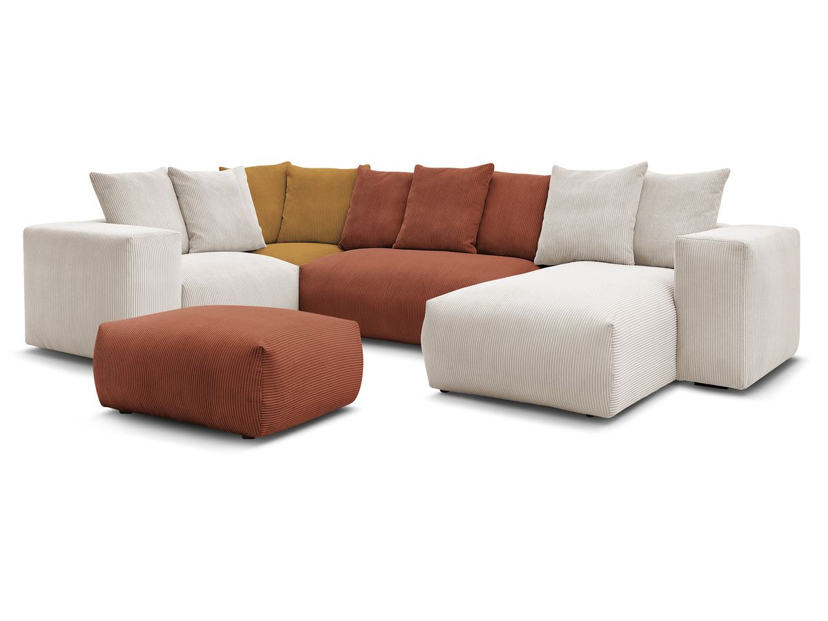 Canapé panoramique fixe modulable VOLTAIRE avec 1 méridienne, 1 angle, 2 chauffeuses et 1 pouf