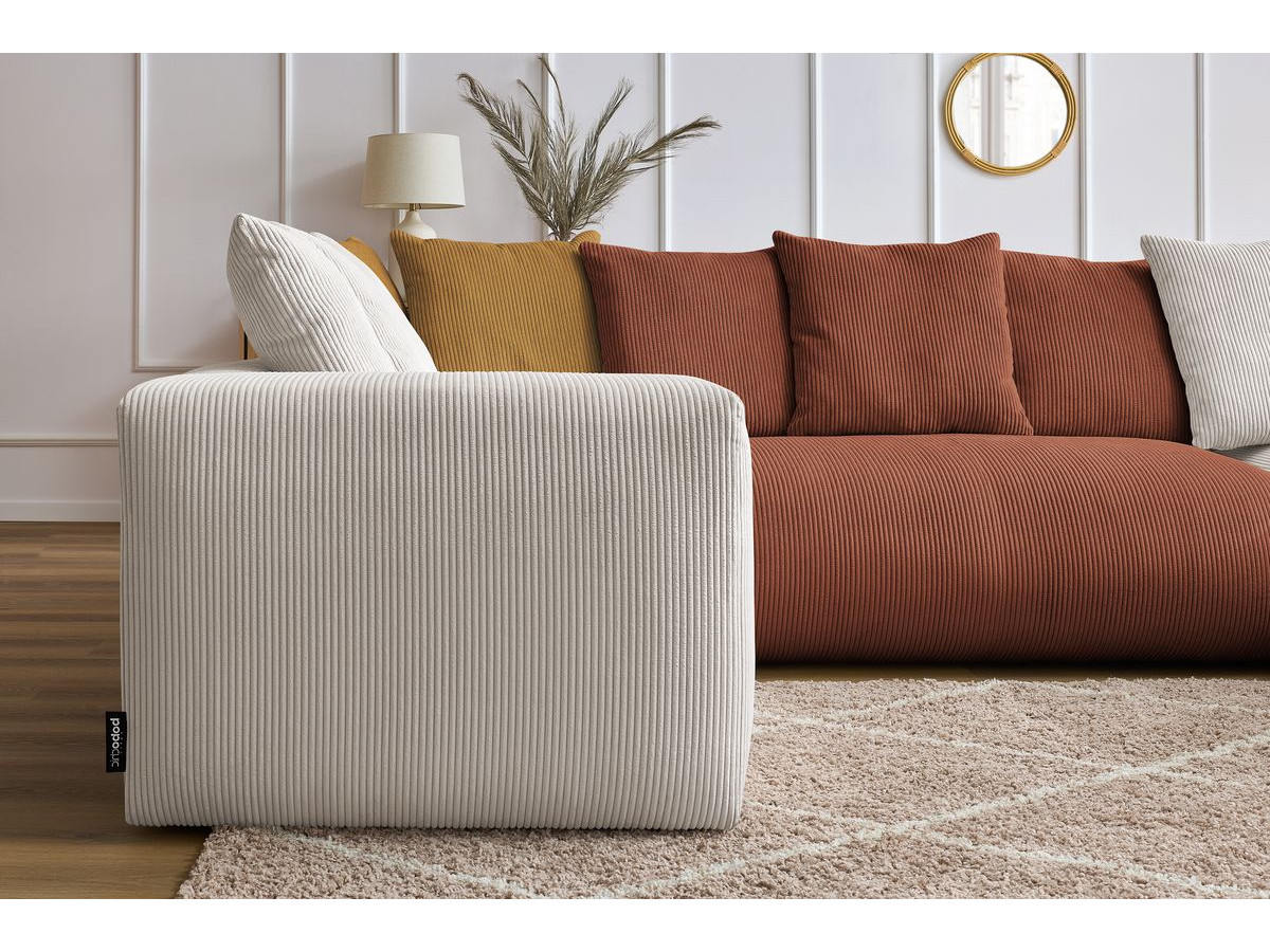 Canapé panoramique fixe modulable VOLTAIRE avec 1 méridienne, 1 angle, 2 chauffeuses et 1 pouf