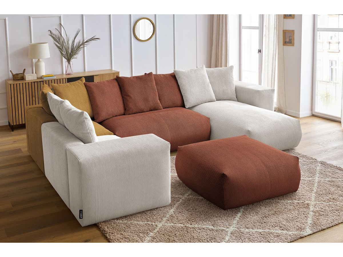 Canapé panoramique fixe modulable VOLTAIRE avec 1 méridienne, 1 angle, 2 chauffeuses et 1 pouf