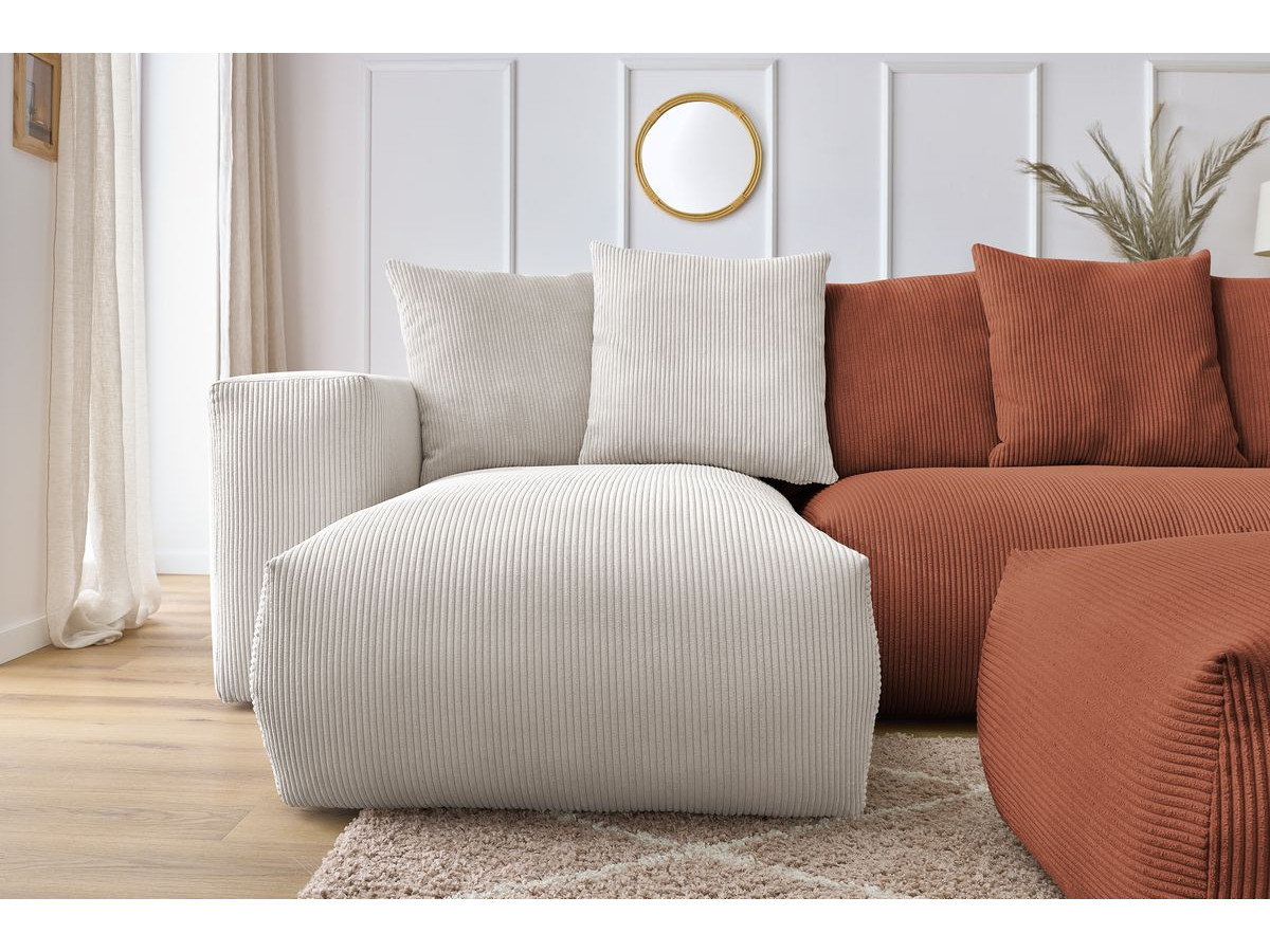 Canapé panoramique fixe modulable VOLTAIRE avec 1 méridienne, 1 angle, 2 chauffeuses et 1 pouf