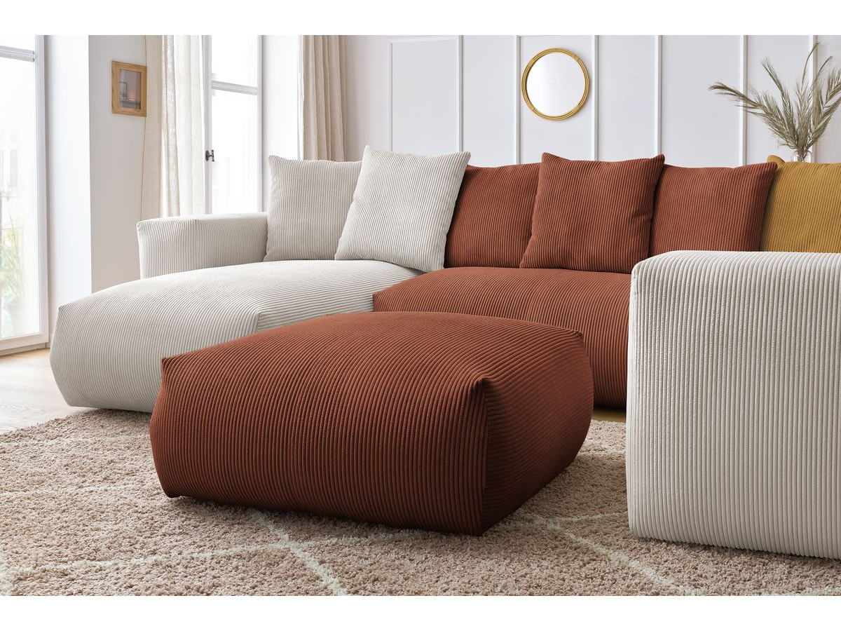 Canapé panoramique fixe modulable VOLTAIRE avec 1 méridienne, 1 angle, 2 chauffeuses et 1 pouf